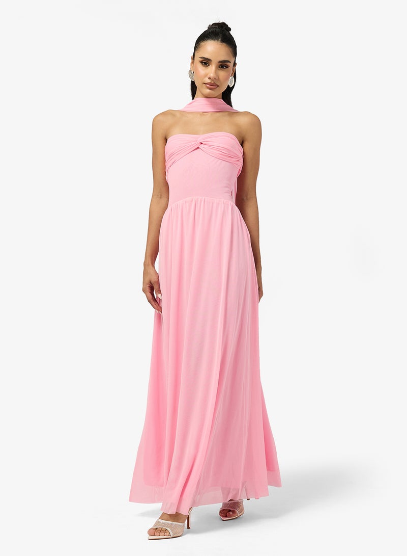 Ginger Sweetheart Neckline Mesh Dress with Scarf - Image 1